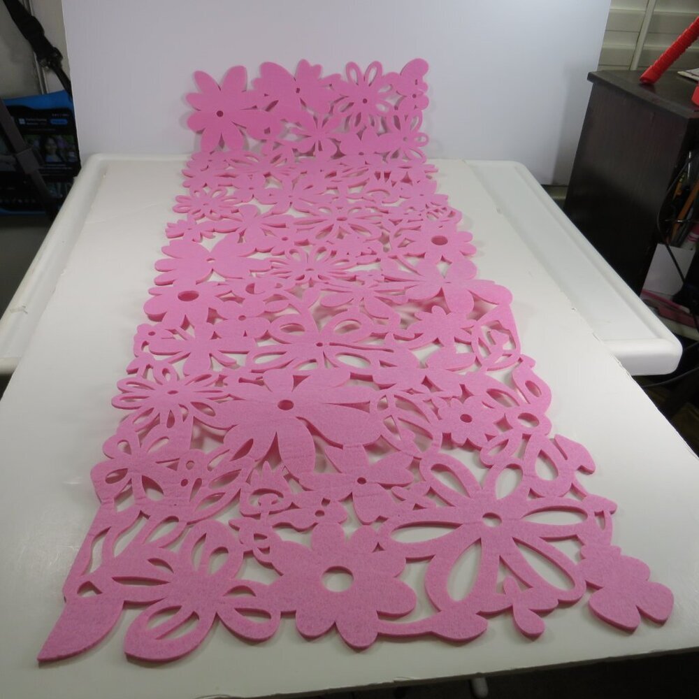 Pink Floral Felt Table Runner (Double Sided)